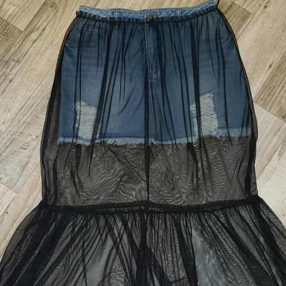 Forever 21 Denim/Jean Mini Skirt With Mesh